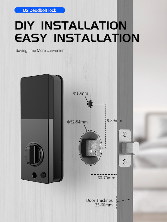 D2 BLE Tuya TTL Deadbolt Smart Lock for Personal and Hotel, Apartment Application