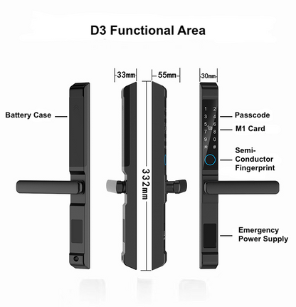 D3/D3F Wifi Fingerprint Tuya Glass Door Sliding Door Smart Lock IPX6